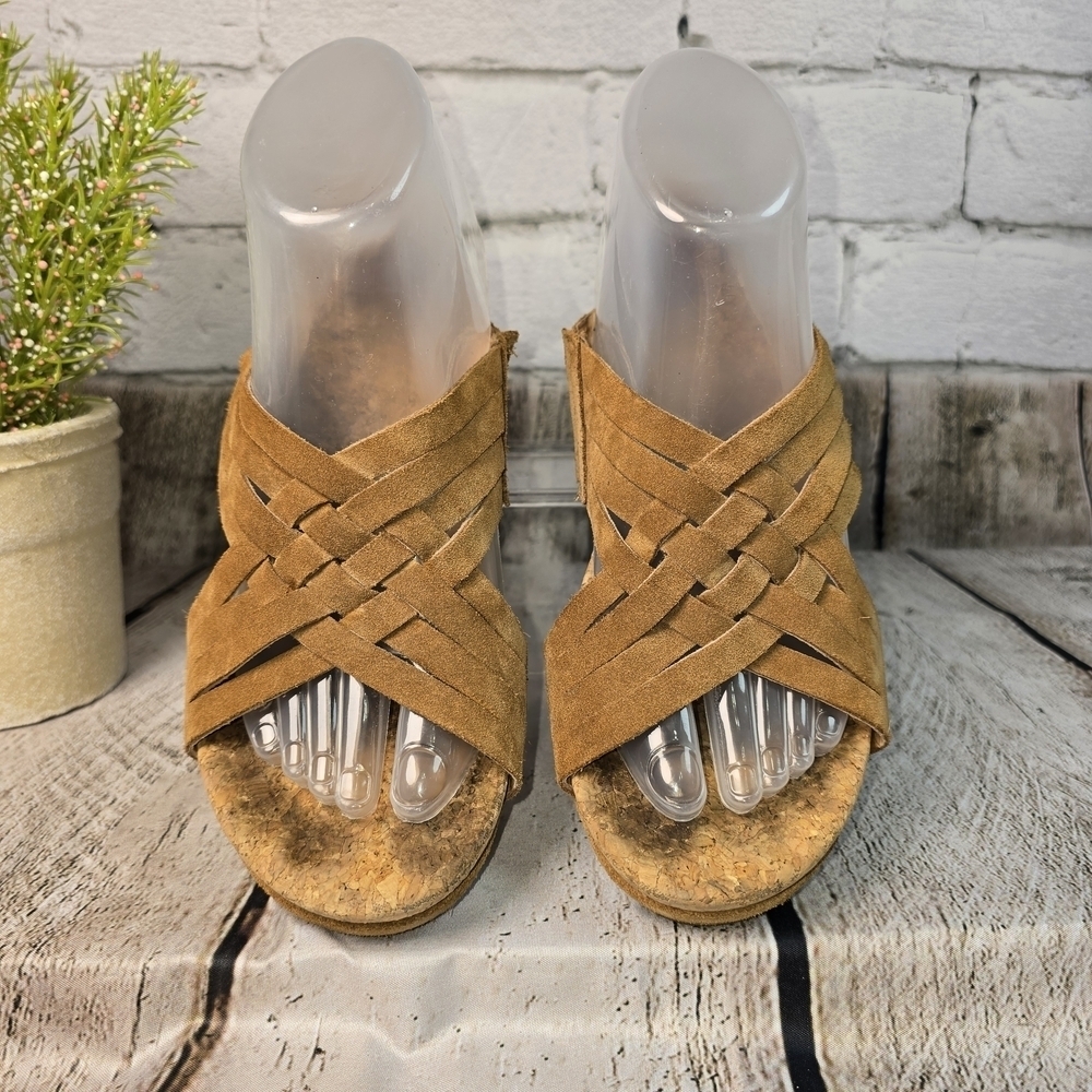 UGG LILAH WEDGE SLIDE SANDAL IN CHESTNUT BROWN SUEDE HEEL WOMENS 9.5 - Picture 3 of 10